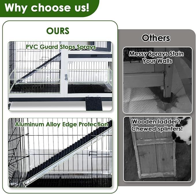 Bunny Hutch Indoor Rabbit Cage Outdoor 2-Story Rabbit House with Urine Guards and 2 Removable Tray for Small Animals