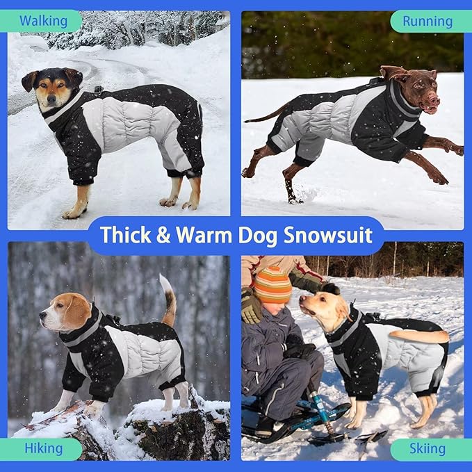 MIGOHI Full Body Dog Coat - Warm Reflective Winter Coat with Harness, Turtleneck Fleece Jacket for Small to Large Dogs - Four-Legged Snowsuit with Zipper