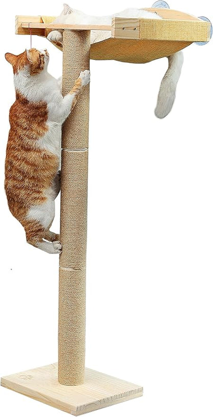 Cat Window Perch with Tall Scratching Posts, Inside 46" Climbing Tree Hammmock Mounted with Suction Cups for Sleeping,Playing and Watching Birds