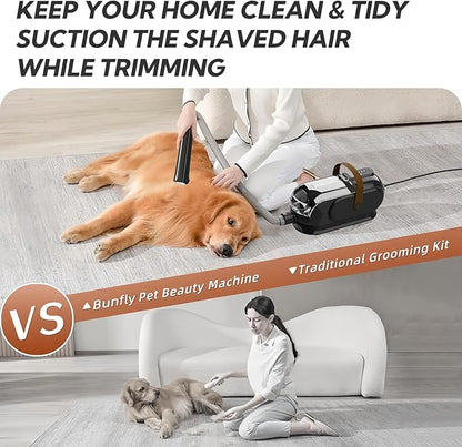 Bunfly Dog Grooming Kit with 13000kpa Strong Grooming & Vacuum Suction 99% Pet Hair,3L Capacity,11 Grooming Tools Dogs Cats and Other Animals,Home and Car Cleaning -Black