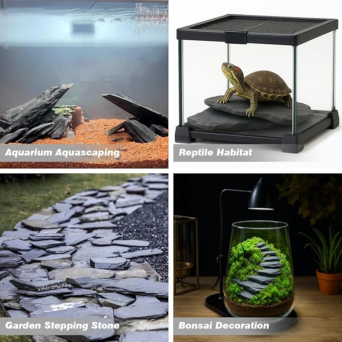 Unocho Aquarium Rocks 5lb Natural Slate Stone for Aquarirum Reptile Basking Platforms,Terrariums,Paludariums,Bonsai,Nano Aquascaping,Miniature or Fairy Gardens (2-4 inches)