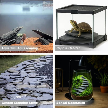 Unocho Natural Slate Stone Reptile Basking Platform Rocks 20LB Tortoise Habitat Flat Rocks for Fish Amphibian Garden Landscaping and Model Railroad (2-8 inches)