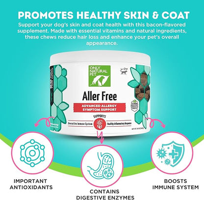 ONLY NATURAL PET AllerFree Advanced Allergy Support for Dogs w/Quercetin & Probiotics - Immune, Respiratory, Skin & Coat Health - Itchy Paws & Licking - Bacon-Flavored 60 Soft Chewable