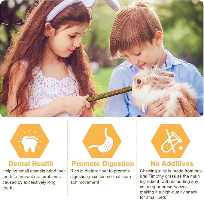 52Pcs Rabbit Chew Sticks, Guinea Pig Toys, Natural Timothy Grass Molar Teeth Stick, Mixing Flowers, Roses, Calendula and Forget Me Not, Small Animals Treats