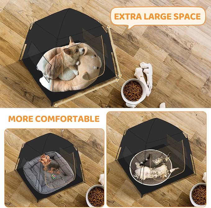 KingCamp Dog Tent, Large Portable Outdoor Indoor Dog House with 600D Oxford Fabric & Dual Layer for Medium Large Dogs, Black, 39.4" x 39.4" x 35.4"