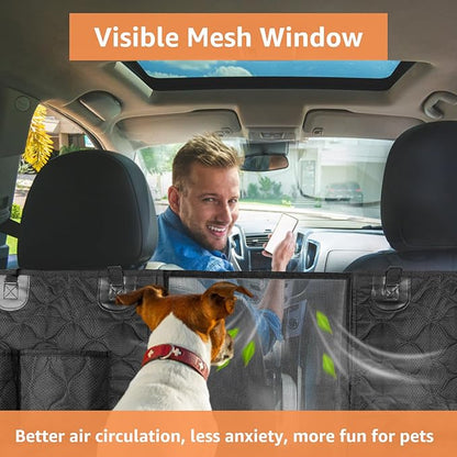 PETICON SUV Cargo Liner for Dogs with Mesh Window, Waterproof Pet Cargo Cover Dog Seat Mat for SUVs Sedans Vans with Bumper Flap Protector, Non-Slip, Large Size Universal Fit