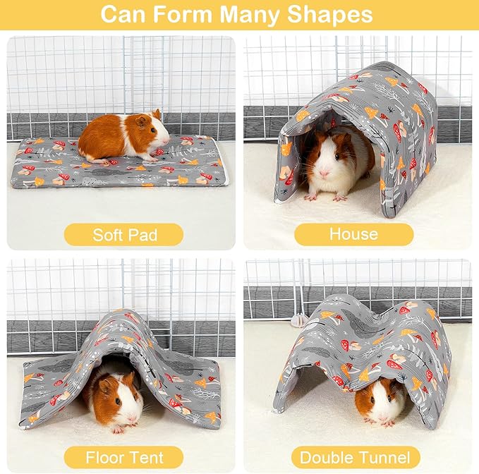 Bienbee Guinea Pig Tunnel and Hideout, Washable Rabbit Tunnel and Bunny House, Small Animal Gray Mushroom