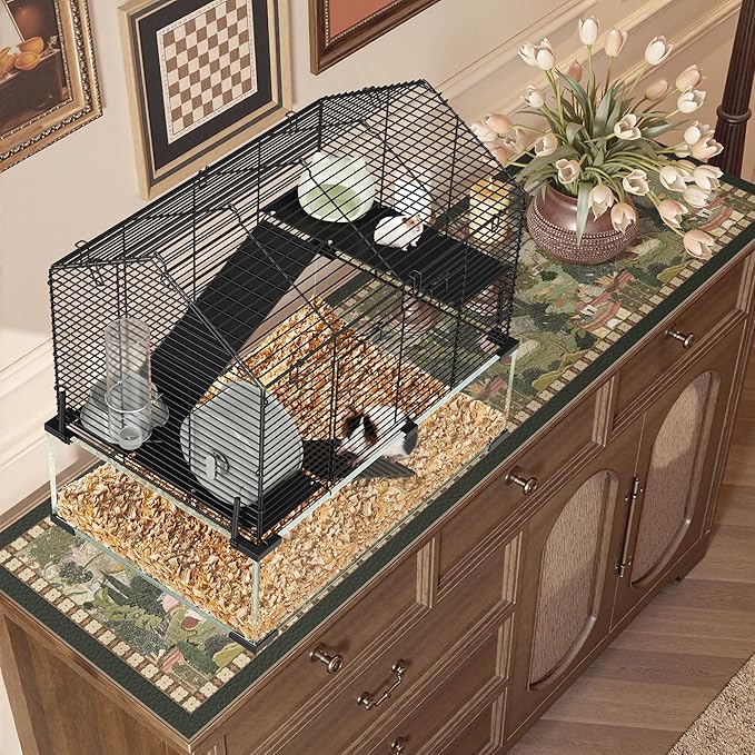 3 Tiers Large Hamster Cages, Metal Guinea Pig Cages Habitat with 4pcs Hamster Cages Accessories, Transparent Small Animal Habitat for Rodent, Guinea Pigs,Chinchilla, Amster, Hedgehog-Metal and Glass