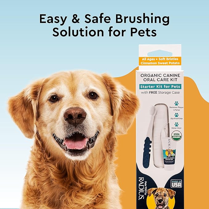 RADIUS USDA Organic Dental Solutions Puppy Kit 2 Units, Kit Includes 1 Dog Toothbrush & 1 0.8oz Toothpaste, Ultra Soft Bristle & Non Toxic Toothpaste for Dogs, Designed to Clean Teeth, Xylitol Free