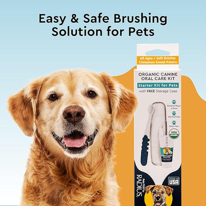 RADIUS USDA Organic Dental Solutions Adult Kit 2 Units, Includes 1 Dog Toothbrush & 1 0.8oz Toothpaste, Firm Bristle & Non Toxic Toothpaste for Dogs, Designed to Clean Teeth, Xylitol Free
