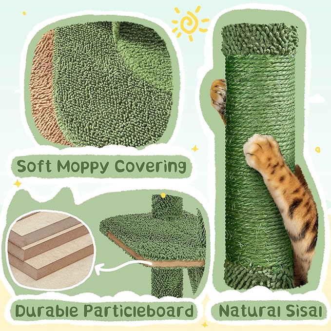 Yaheetech Cactus Cat Tree, 63″ H Multi-Level Cat Tower for Indoor Cats, Tall Climbing Tower with Sisal-Covered Scratching Posts & Condo, Pet Furniture Activity Center for Kitten