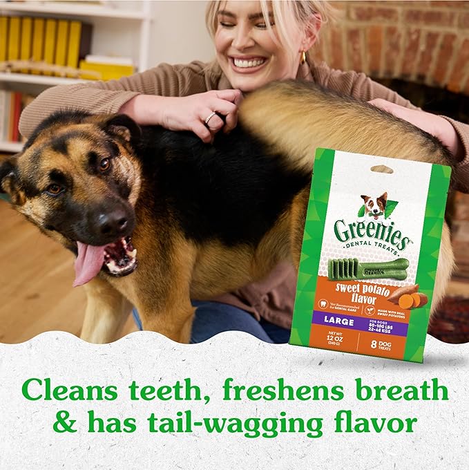 Greenies Large Dog Dental Treats, Sweet Potato Flavor, 12 oz. Pack (8 Treats)