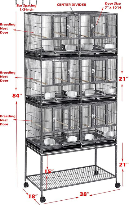 1/2/3-Combo Stacker Center Divided Breeder Breeding Bird Flight Double Rolling Cage for Aviaries Canaries Cockatiels Lovebirds Finches Budgies Small Parrots (White Vein, Three Stacker)