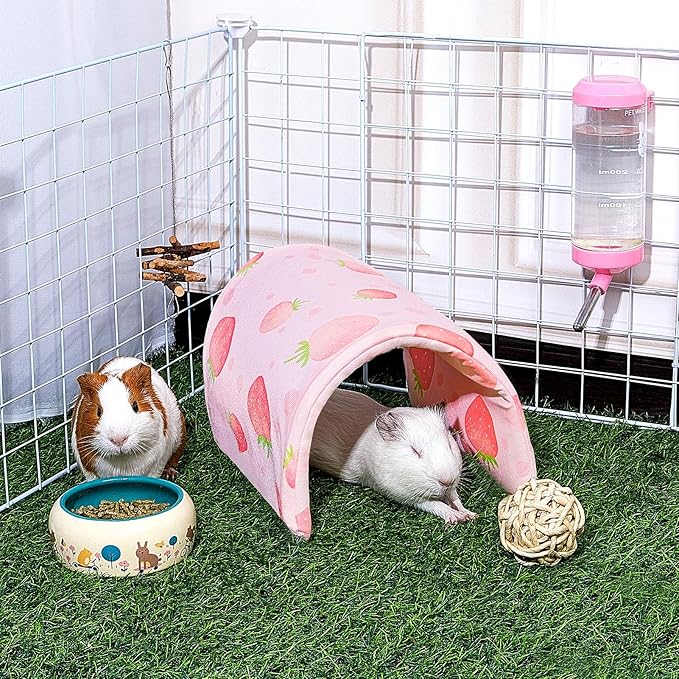 Bienbee Guinea Pig Tunnel, Pink Strawberry, Washable Rabbit Hideout & Bunny House, Modern Animal Tune for Indoor Use, Small Animal, 17.7 x 9.8 inches