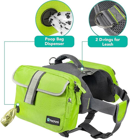 PetAmi Dog Backpack for Medium & Large Dogs, Saddle Bag for Dogs to Wear for Hiking, Pet Backpack Harness Dog Pack with Reflective Side Pockets for Walking Running