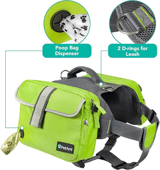 PetAmi Dog Backpack for Medium & Large Dogs, Saddle Bag for Dogs to Wear for Hiking, Pet Backpack Harness Dog Pack with Reflective Side Pockets for Walking Running