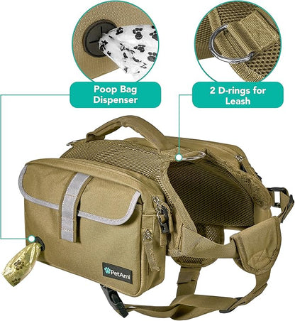 PetAmi Dog Backpack for Medium & Large Dogs, Saddle Bag for Dogs to Wear for Hiking, Pet Backpack Harness Dog Pack with Reflective Side Pockets for Walking Running