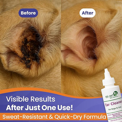 Dog & Cat Ear Cleaner Solution with Aloe Vera & Tea Tree Oil – Removes Itchy Ear Wax, Debris, Odor – Ears Wash, Drops & Flush for Pets, Dog Ears Cleaning, Cat Cleaner (4 oz- Pack of 2)
