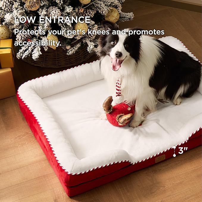 Bedsure Orthopedic Dog Beds Large Sized Dog - Washable Large Dog Cat Bed Waterproof, Comfort Dogs Couch Sofa with Washable Removable Cover, Pet Bed with Nonskid Bottom, Red, 35"