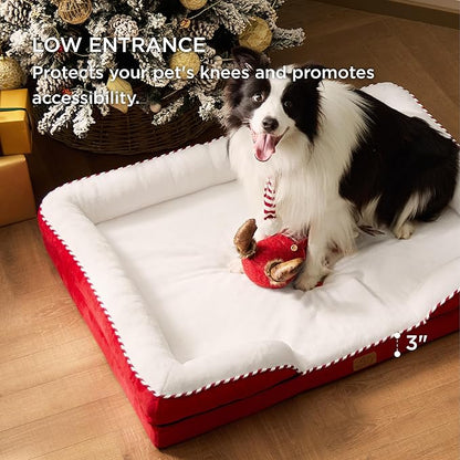 Bedsure Orthopedic Dog Beds Large Sized Dog - Washable Large Dog Cat Bed Waterproof, Comfort Dogs Couch Sofa with Washable Removable Cover, Pet Bed with Nonskid Bottom, Red, 35"