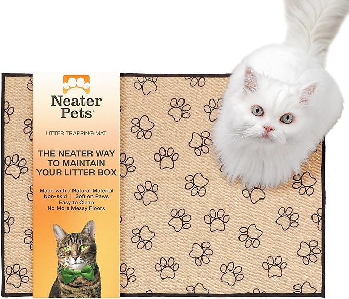 Neater Pets Jute Litter Trapping Mat, Eco-Friendly Plant-Based Material Catches Mess from Kitty Litter Box to Protect Floors, Soft on Cats Paws, Anti-Skid Backing, Easy to Clean, Paw Print, 24" x 36"