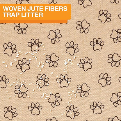 Neater Pets Jute Litter Trapping Mat, Eco-Friendly Plant-Based Material Catches Mess from Kitty Litter Box to Protect Floors, Soft on Cats Paws, Anti-Skid Backing, Easy to Clean, Paw Print, 24" x 36"