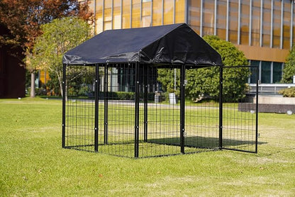 Large Outdoor Dog Enclosure,Heavy Duty Dog Cage with Roof,Galvanized Steel Dog Kennel Fence with Double Safety Locks(50"x48"x54")
