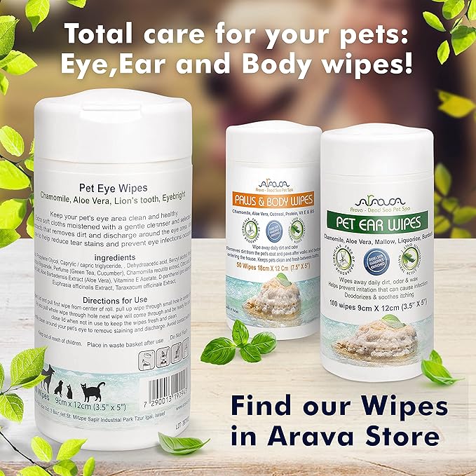 Arava Pet Eye Wipes - for Dogs Cats Puppies & Kittens - 100 Count