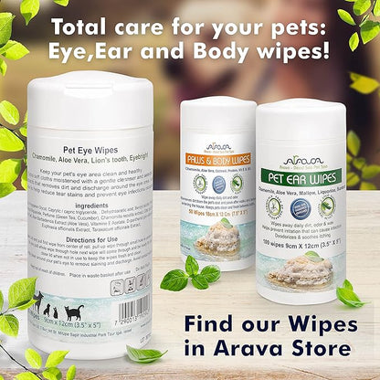 Arava Pet Eye Wipes - for Dogs Cats Puppies & Kittens - 100 Count