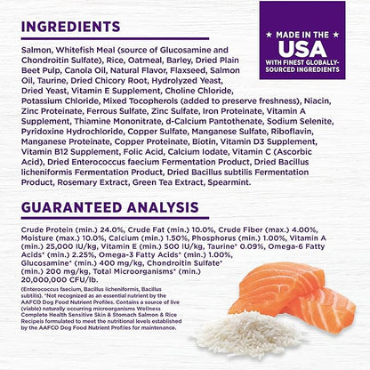 Wellness Complete Health Sensitive Skin & Stomach Dry Dog Food, Wholesome Grains, Natural, Salmon & Rice Recipe, (5-Pound Bag)