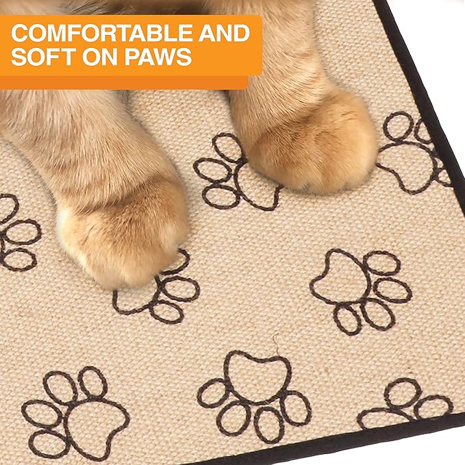 Neater Pets Jute Litter Trapping Mat, Eco-Friendly Plant-Based Material Catches Mess from Kitty Litter Box to Protect Floors, Soft on Cats Paws, Anti-Skid Backing, Easy to Clean, Paw Print, 24" x 36"
