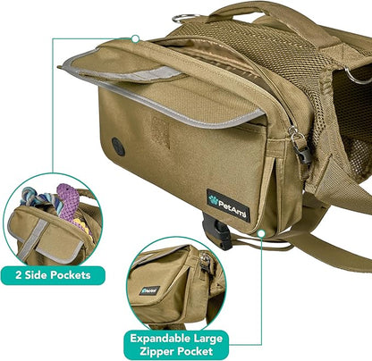 PetAmi Dog Backpack for Medium & Large Dogs, Saddle Bag for Dogs to Wear for Hiking, Pet Backpack Harness Dog Pack with Reflective Side Pockets for Walking Running