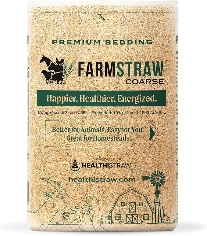 FarmStraw Coarse Cut, 3 cu ft (25 lbs) – All-Natural Wheat Straw Animal Bedding for Homesteads, Hobby Farms, and Small Pets – Absorbent, Fluffy & Insulative – Sustainably Sourced
