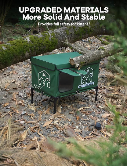 Outdoor Heated Cat House, Detachable Feral Cats House with Open Window, Weatherproof in Winter, Cat Shelter with Pet Heating Pad (Green, Medium)