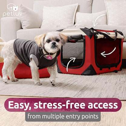 Medium Cat & Dog Carrier for Most Cats or Small Dogs, Soft-Sided, Collapsible with Locking Zippers, Portable Travel Bag with Soft Bed, Red