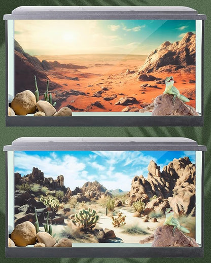 Breling 4 Pcs 30 x 11.8 Inch Reptile Habitat Background with Nano Glue Gobi Sun Cactus Stone and Green Tree Fern Stream Terrarium Background Polyester Durable Aquarium Accessories