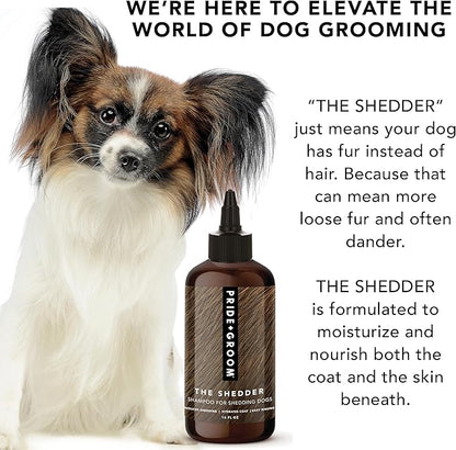 Pride and Groom The Shedder | Dog Deshedding Shampoo | All Natural Body Wash with Essential Oils & Ingredients That Reduce Pet Shedding & Fur Dander for Curly and Wavy Coats – 16oz