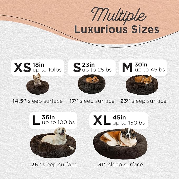 Best Friends by Sheri Original Calming Donut Dog and Cat Bed, Shag Faux Fur, Dark Brown, (36in x 36in) - Anxiety Relief for Pets Up to 100 lbs