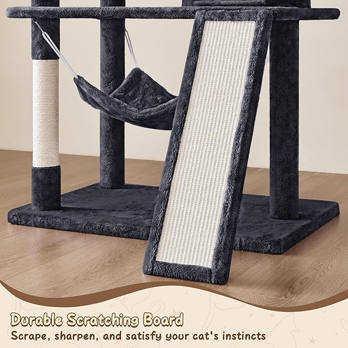 Yaheetech 63.5in Multi-Level Cat Tree Tower Condo with Scratching Posts, Platform & Hammock, Cat Activity Center Play Furniture for Kittens, Cats & Pets