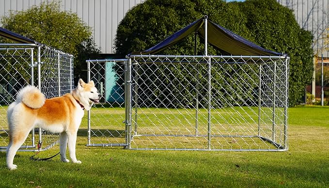 80"x 80" Outdoor Dog Enclosure Heavy Duty Dog Kennel House Mesh Dog Big Cage Pet Kennel Steel Fence with Secure Lock