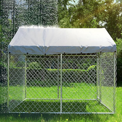 10'x10'x6.56' Large Outdoor Dog Kennel with Roof, Heavy Duty Outside Dog Run Enclosure Dog Pen House Pet Playpen with Galvanized Chain Link, Lockable Door, Waterproof Cover, for Small and Large Dogs