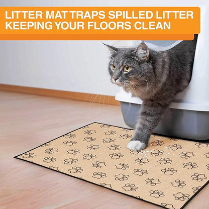 Neater Pets Jute Litter Trapping Mat, Eco-Friendly Plant-Based Material Catches Mess from Kitty Litter Box to Protect Floors, Soft on Cats Paws, Anti-Skid Backing, Easy to Clean, Paw Print, 24" x 36"