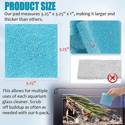 (6-Pack, Blue) 3.25x3.25x1 Aquarium Cleaner for Glass Walls Fish Tanks, Aquarium Glass Cleaning Tool Won't Scratch Glasses, Aquariums Sponge for Turtle Fish Tank