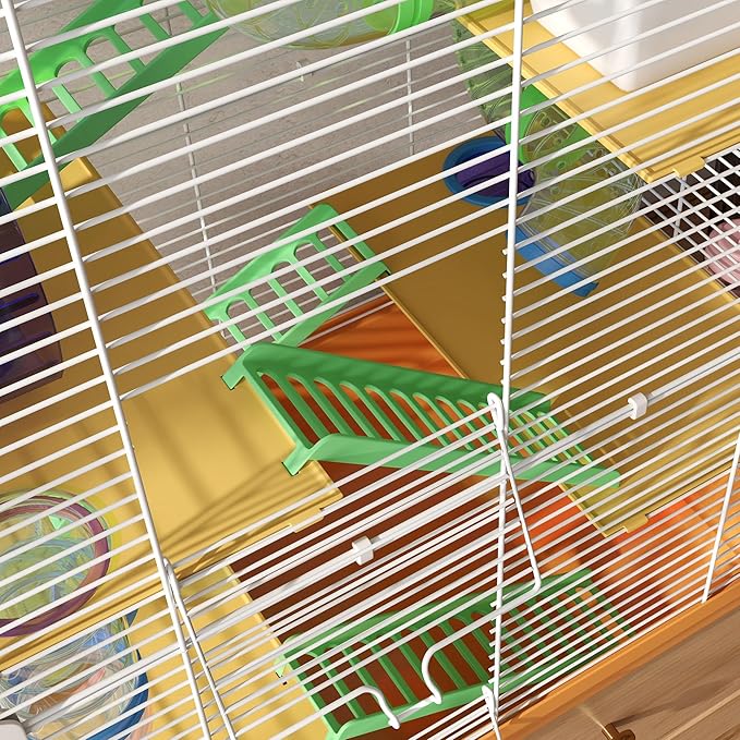 PawHut 18" 5 Tier Hamster Cage with Tubes and Tunnels, Small Animal Cage with Portable Carry Handle, Gerbil Cage with Water Bottle, Food Dish, Exercise Wheel, Orange