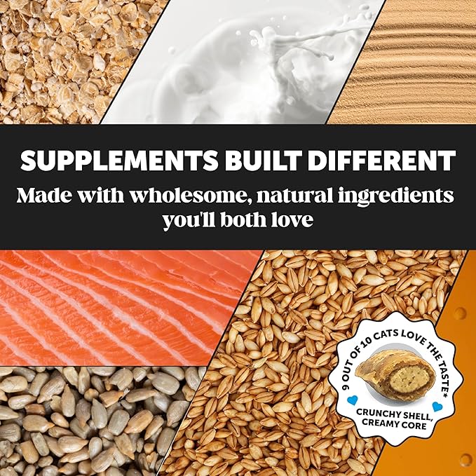 Cat Skin & Coat Health Crunchy & Creamy Chews - Omegas, Vitamin C + E, Biotin Supplement, Soothes Skin and Promotes Shiny Coat, Cat Supplements & Vitamins - Chicken (30-Day Supply)