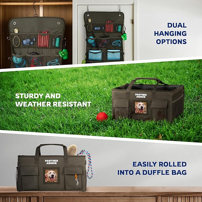 Panther Armor Dog Travel Bag Hanging Dog Organizer & Pet Storage Tote Bag for Supplies | Waterproof Door Storage & Closet Organizer | Food & Treat Container for Travel Accessories