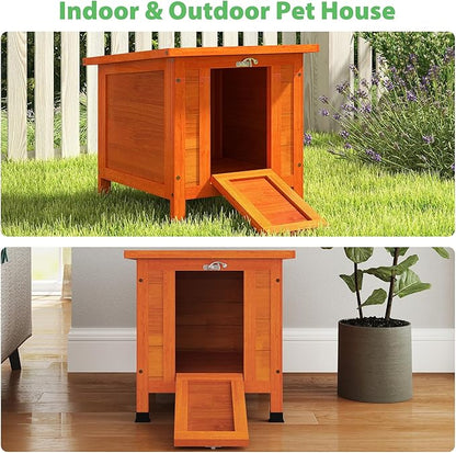 Coziwow Rabbit Hutch, Outdoor Cat House Weatherproof, Bunny Cage Indoor with Openable, Portable Small Animals Shelters with Nonslip Ramp for Hideout Rabbits/Feral Cats/Chicken/Small Animals-Orange
