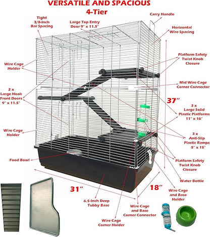 Pet Products Universal X-Large 4-Level Small Animals Home Critters Habitat Cage Narrow 3/8-inch Wire Spacing for Wide Variety Exotics Animal Hamster Rat Mouse Guinea Pig