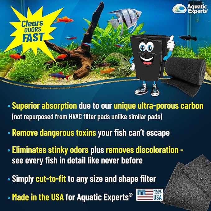 Aquarium Carbon Pad - Cut to Fit Carbon Infused Filter Pad Media for Crystal Clear Fish Tank and Ponds (10.5 Inch Width, 36 Inch Long)