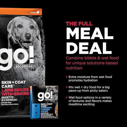Go! Solutions Skin + Coat Care, Dry Dog Food, Lamb Recipe with Grains, 22 lb Bag
